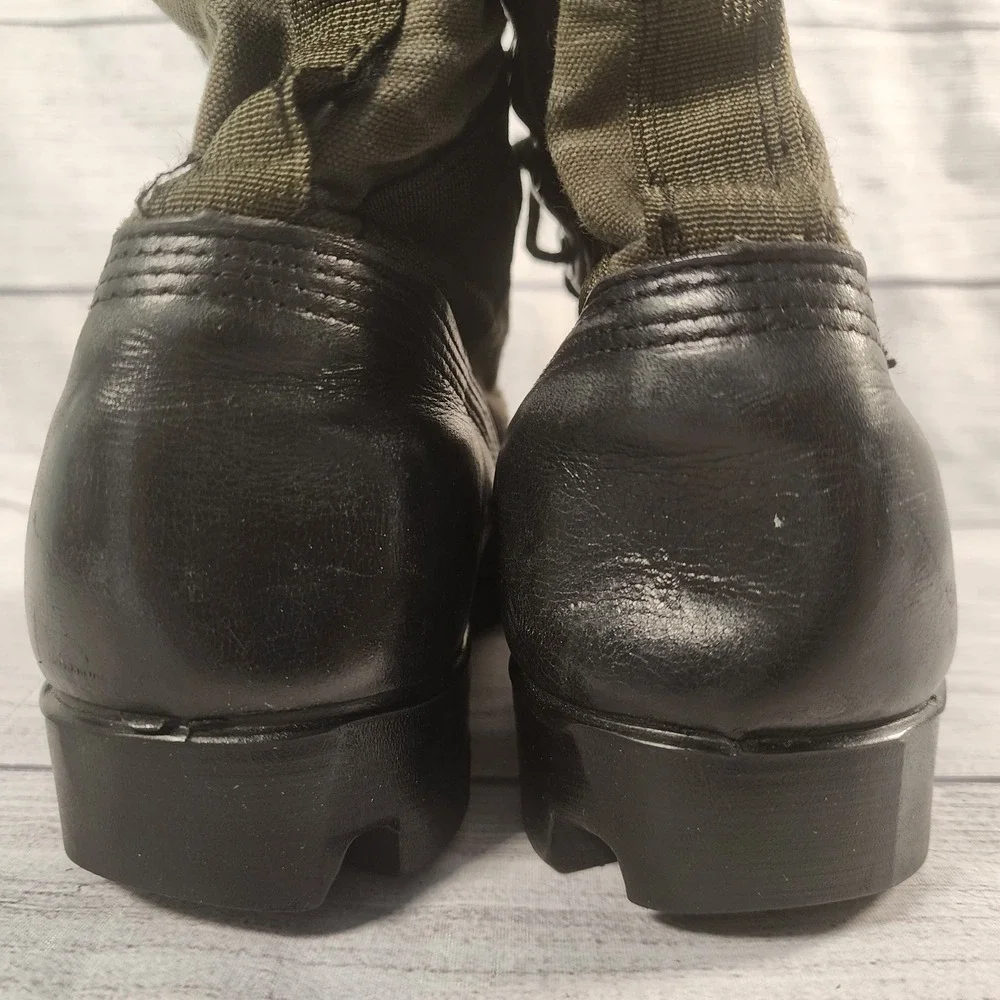 Ro-Search Men's Size 9R Vintage Military Jungle Boots Black Leather Olive Canvas